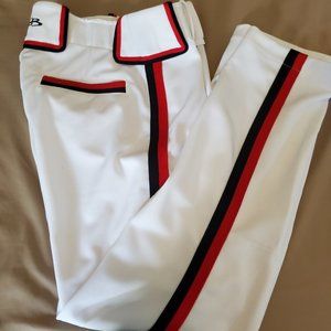 BOOMBAH YOUTH BASEBALL PANTS SIZE 28 white w/ black and red trim NWOT